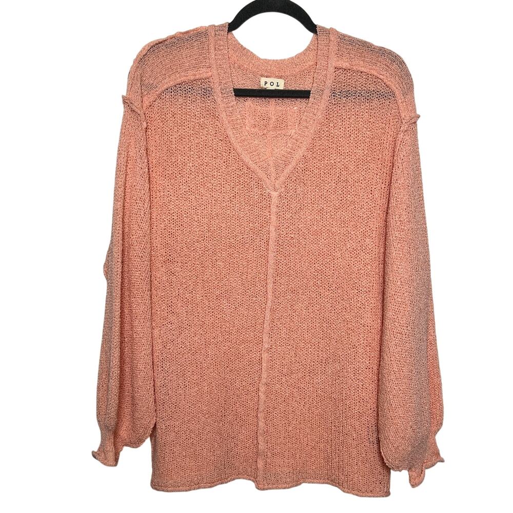 POL Peach Sweater Size Small Lightweight V Neck Boho Slouchy Pullover